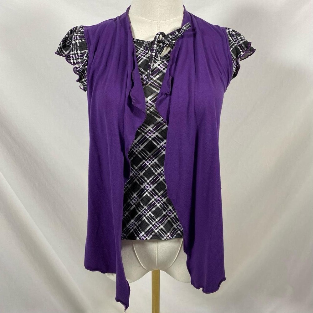 Cato girls purple black plaid shirt size medium y2k 2000s emo scene alt